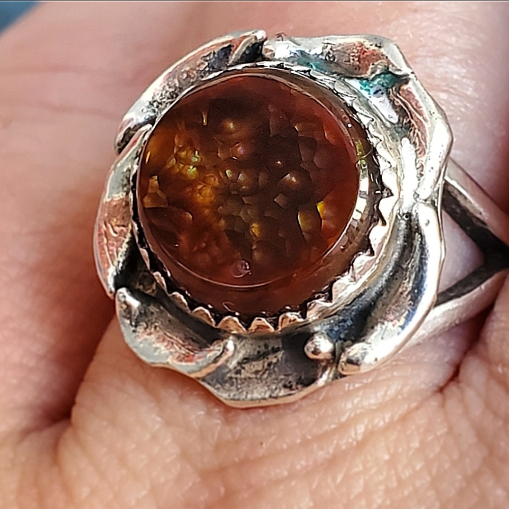RARE Vintage Native American Sterling Silver Fire Agate Ring